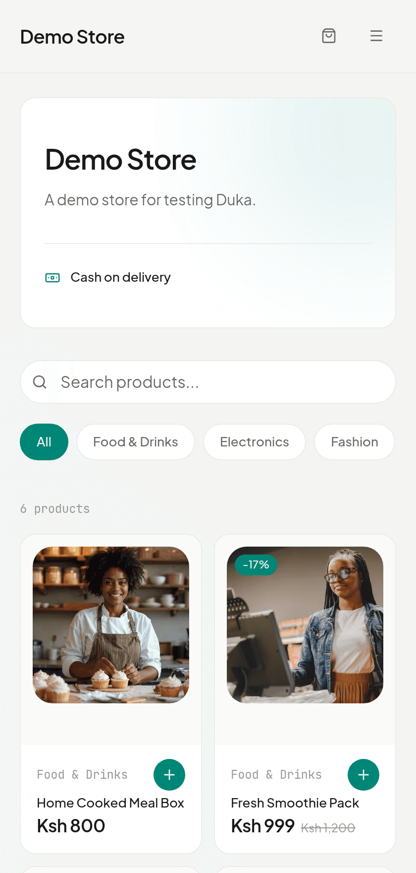 The demo shop as a customer sees it on a phone